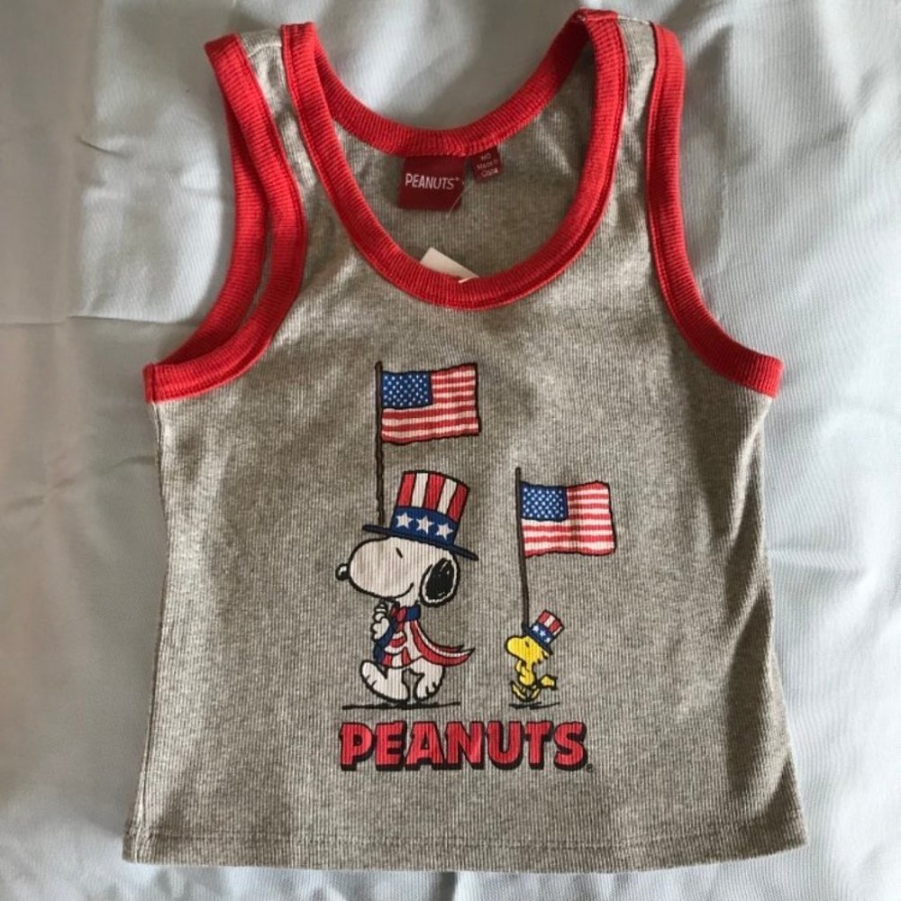 Kids Peanuts Snoopy and Woodstock American Flag Tank Top Sz M NWT